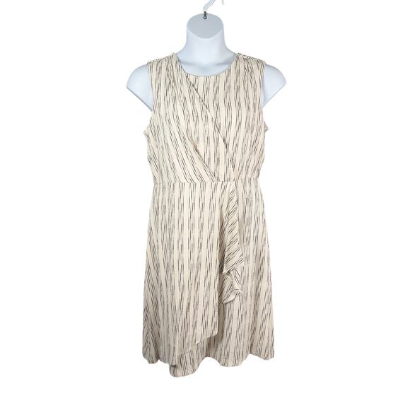 Calvin Klein Dress Womens 12 White Black Striped Textured Sleeveless Ruffle - Picture 1 of 11